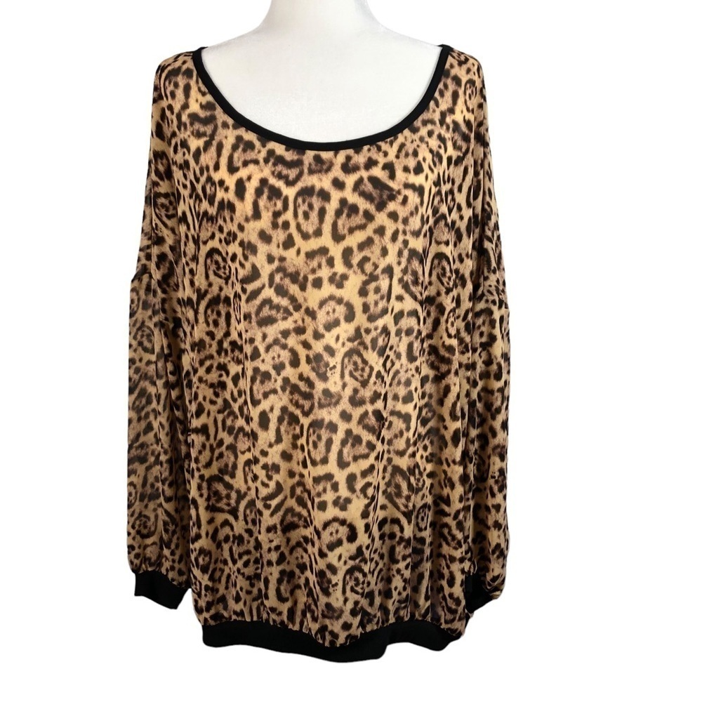 Torrid Leopard Print Semi-Sheer Blouse With Black… - image 2